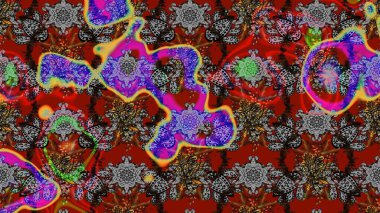 El çizimi. Çiçekli, yapraklı, çiçek desenli eskiz. Raster illüstrasyonu.