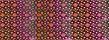 Yaprak ve çiçeklerin suluboya resimleri, kahverengi ve mor renkler üzerine çizimler. Yumuşak, bahar çiçekleri kahverengi ve mor renklerde. Raster illüstrasyonu.