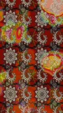 Kızılderili desenli desenli desenli şal deseni. Tekstil, tebrik kartı, boyama kitabı, telefon kılıfı baskısı için kullanılabilir. Etnik Mandala süsü. Raster Henna dövme stili.