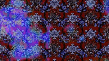 Raster illüstrasyonundaki çiçek desenli çizim. Mor, mavi ve kahverengi renkte çiçekler. Düz Çiçek Elementleri Tasarımı. Renkli Bahar Teması çizim şablonu.