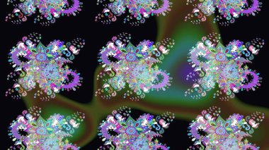 Siyah ve yeşil renkli çiçekler. Robot resim. Raster illüstrasyonu. Şirin çiçek elementleri..