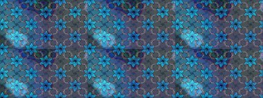 Raster illüstrasyonu. Raster illüstrasyonu. Robot resim tarzı mavi ve gri renkler. Şirin karalama çiçekleri olan kusursuz çiçek desenleri. El yapımı çiçek ve bitki koleksiyonu.