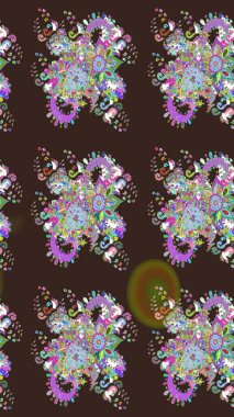 Raster suluboya çiçek deseni, narin çiçekler, mor ve nötr çiçekler, tebrik kartı şablonu. Güzel kumaş deseni.