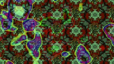 Çiçek desenli çizim. Yeşil ve kahverengi renkli Asya tekstili. Raster illüstrasyonu.