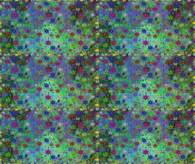 Renkli süs kenarı. Kusursuz desen. Çiçek duvar kağıdı. Hint süsü. Raster illüstrasyonu. Yeşil ve mavi renklerde.