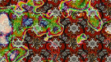 Parlak çiçekli halı deseni kahverengi ve kırmızı renklerde..