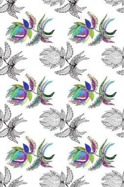 Tekstil için dikişsiz suluboya desen. Sevimli çiçeklerle, desenli, kırmızı, beyaz ve gri renklerle renksiz desenli. El çizimi çiçek pürüzsüz desen (taş)).