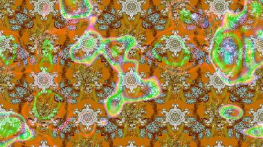 Kahverengi ve turuncu renklerde. Çiçek buketleriyle klasik bir eskiz şekli. Raster illüstrasyonu.