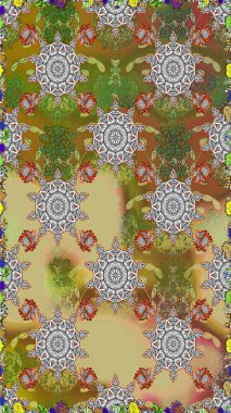 Düz Çiçek Elementleri Tasarımı. Kahverengi ve nötr renklerde çiçekler. Renkli Bahar Temalı Kusursuz Arkaplan. Raster illüstrasyonunda kusursuz çiçek deseni.