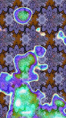 Modern çiçek arkaplanı. Parlak renkli çiçekleri ve mor renkli yaprakları olan harika bir çiçek deseni. Halk tarzı. Moda baskıları için zarif bir şablon.