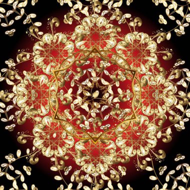 Kusursuz kıvırcık saçlar. Raster altın desen. Doğulu stil, altın elementlerle siyah ve kahverengi renklerde altın desenli arabesk yapar..