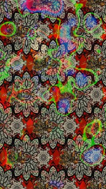 Raster çiçek izi. Çiçek grisi ve kahverengi çizim deseni. Raster Yumuşak kumaş deseni. Klasik taslak çizimi.