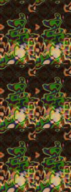 Raster illüstrasyonu. El çizimi çiçekli soyut çizim kalıbı. Kahverengi ve yeşil renkte çiçekler.