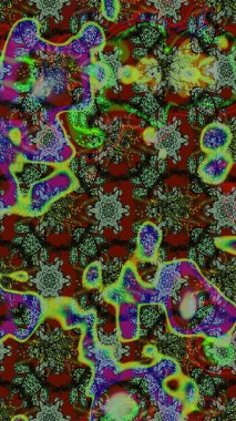 Şirin çiçekli eskiz deseni ve yeşil ve gri renkli yapraklar, suluboya çiçek deseni, duvar kağıdı, kart veya kumaş için fayanslı. Raster illüstrasyonu.