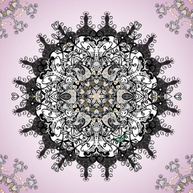 Tarafsız, beyaz ve gri renkler, renkli süs mandala, antik Yunan ve İslami süslemelere dayanıyor. Düğün davetiyesi, kitap kapağı veya broşür için..