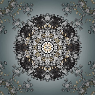 Döşemeli mandala tasarımı, baskı kumaşı ya da kağıt ve daha fazlası için en iyisi. Vektör Mandala. Gri, beyaz ve nötr renkler. Boho tarzı çiçek pürüzsüz desen.