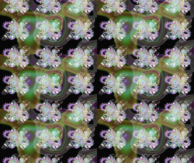 Düz Çiçek Elementleri Tasarımı. Raster Illustrasyon 'daki Çiçek Deseni' nin son moda çizimi. Yeşil ve nötr renklerde çiçekler. Renkli Yaz Teması çizim şablonu.