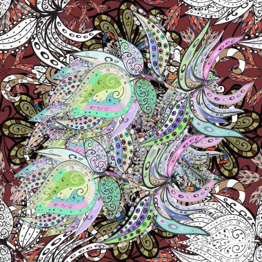 Raster illüstrasyonu. Tarafsız ve gri renklerde bahar çiçekleri. Yaprak ve çiçeklerin suluboya resmi, nötr ve gri renklerde pürüzsüz desen.