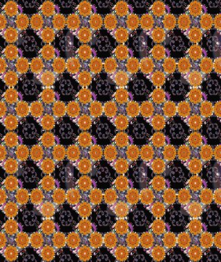 Asya tekstil tarzında. Turuncu renkli çiçekler. Raster illüstrasyonu. Raster illüstrasyonu. Çiçek desenini çiz.