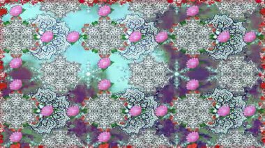 Renkli unsurlarla hareketli arka plan görüntüleri. Çiçekler. Eski model. Bayrak tarzı. Video kaydı. Şablon. Döngü. Kusursuz..