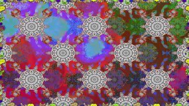 Renkli unsurlarla hareketli arka plan görüntüleri. Çiçekler. Eski model. Bayrak tarzı. Video kaydı. Şablon. Döngü. Kusursuz..