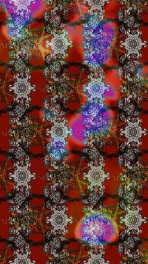 Tropik çiçek desenleri. Çiçekler kahverengi, kırmızı ve gri renklerde. Raster illüstrasyonu.