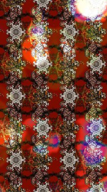 Kahverengi ve kırmızı renkte güzel çiçekler, suluboya desenli, duvar kağıdı, kart ya da kumaş için fayanslı eskizler. Raster..