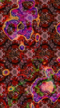 Kırmızı ve kahverengi renkli bitkilerden oluşan parlak çiçekli çizim deseni.