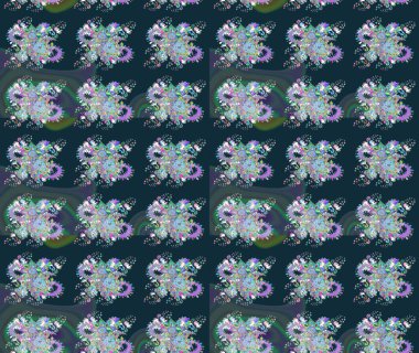 Düz Çiçek Elementleri Tasarımı. Raster illüstrasyonundaki çiçek desenli çizim. Mavi ve yeşil renkli çiçekler. Renkli Bahar Teması çizim şablonu.