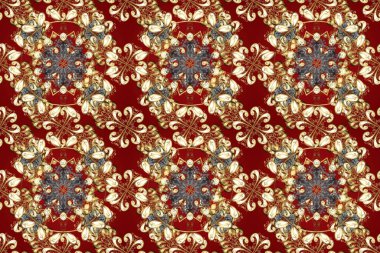 Kusursuz klasik raster altın desenli. Klasik klasik klasik arka plan. Altın elementli bej, kırmızı ve kahverengi renklerde altın desen. Geleneksel oryantasyon süsü.