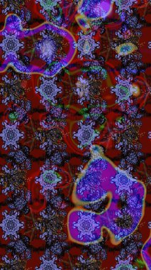 Raster illüstrasyonundaki çiçek desenli çizim. Güzel kumaş deseni. Raster illüstrasyonu. Kahverengi ve kırmızı renklerde.