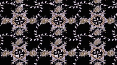 Çiçek izi. Suluboya tarzında siyah renkte çiçekler. Suluboya çizim deseni.