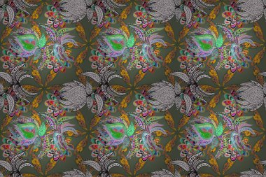 Şirin karalama çiçekleri olan kusursuz çiçek desenleri. El yapımı çiçek ve bitki koleksiyonu. Eskiz stili gri ve yeşil renklerde. Raster illüstrasyonu. Raster illüstrasyonu.