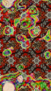 Eskiz klasiği. Renkli Bahar Teması eskiz kalıbı. Raster Şirin kumaş deseni. Düz Çiçek Elementleri Tasarımı.