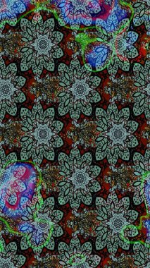 Kumaş desenli papatya çiçeği detayı. Yeşil renkte çiçekler.