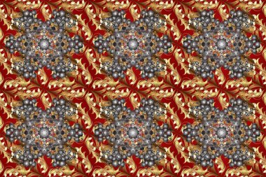 Çiçek deseni. Kusursuz raster arka plan. Duvar kâğıdı barok, İspanyol kumaşı. Şık bir grafik desen. Gri, kahverengi ve kırmızı renklerde altın elementler.