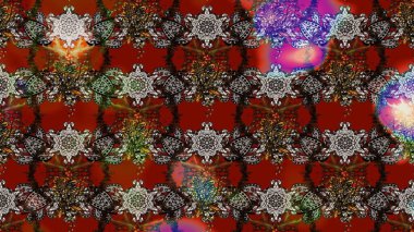 Renkli grunge, soyut arkaplanı kolonya ve kırmızı çiçeklerle süslüyor. Nakış desenli çiçek deseni. İzler, kumaş, duvar kağıtları, tekstil için raster dokusu.