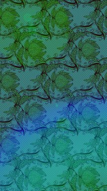 Raster çiçek desenli çiçek deseni, yapraklar, dekoratif elementler, sıçrama, lekeler, el çizimi kontur çizgileri ve Doodle çizim stili, grafik raster çizim çizimi.