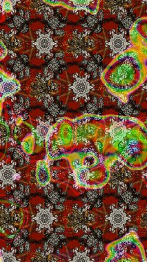 Raster Çiçek İllüstrasyonu 'nun şirin tekstili. Gri ve kahverengi renkli etnik çiçeklerle zarif bir eskiz..