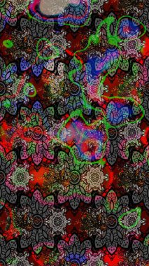 Raster çiçek izi. Klasik taslak çizimi. Çiçekli siyah ve gri çizim deseni.