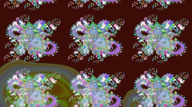 Küçük kahverengi ve yeşil renkte güzel bir besin torbası deseni, çiçekler. Tekstil, kumaş, kapaklar, duvar kağıtları, baskı, naylon, koleksiyon defteri, örgü, dekupaj için güzel bir eskiz. Millefleurlar.