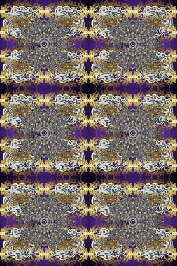 Raster altın desen. Kusursuz altın desenli bukleler. Altın elementli gri, kahverengi ve mor renkler. Doğu tarzı arabesk. Raster illüstrasyonu.