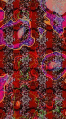 Raster illüstrasyonu. Klasik çiçek tasarımı elementleri. Kırmızı ve kahverengi kıvırcık çiçekler kırmızı ve kahverengi renklerde şekillenir.