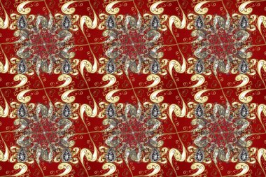 Kusursuz oryantal klasik altın desen. Kırmızı, kahverengi ve bej renklerde altın tekrarlayan elementler içeren Raster soyut arkaplanı.