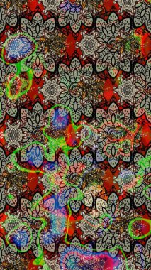 Raster çiçek izi. Raster Yumuşak kumaş deseni. Klasik taslak çizimi. Çiçek grisi ve kahverengi çizim deseni.