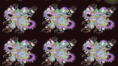 Düz Çiçek Elementleri Tasarımı. Renkli Bahar Teması eskiz kalıbı. Raster illüstrasyonundaki çiçek desenli çizim. Süslü kumaş deseni.