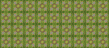 Yeşil, kahverengi ve gri renklerde altın elementlerle kusursuz desen. Klasik klasik klasik arka plan. Klasik raster sarısı, kusursuz desen. Geleneksel oryantasyon süsü.