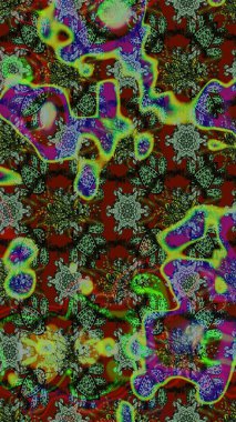 Raster illüstrasyonu. Şirin çiçekli eskiz deseni ve yeşil ve gri renkli yapraklar, suluboya çiçek deseni, duvar kağıdı, kart veya kumaş için fayanslı.