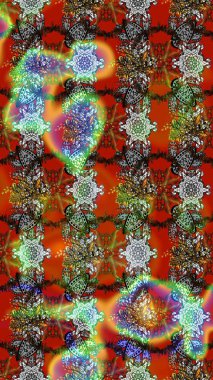 Raster illüstrasyonu. Suluboya çiçekli çiçek deseni. Kahverengi ve gri renkli Asyalı tekstil.