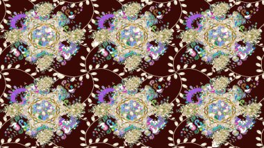 Kahverengi renkli güzel bir tekstil. Raster illüstrasyonu. Suluboya çiçekli çiçek deseni.